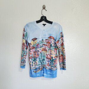 Talbots Charming Cotton Cardigan Scenic Riviera Lightweight Vacation Casual